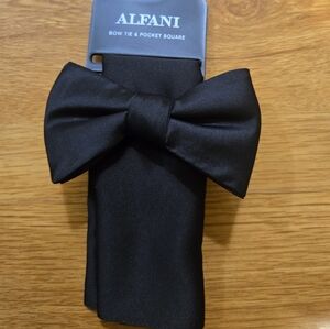 Alfani Classic Black Bow Tie and Pocket Square Set